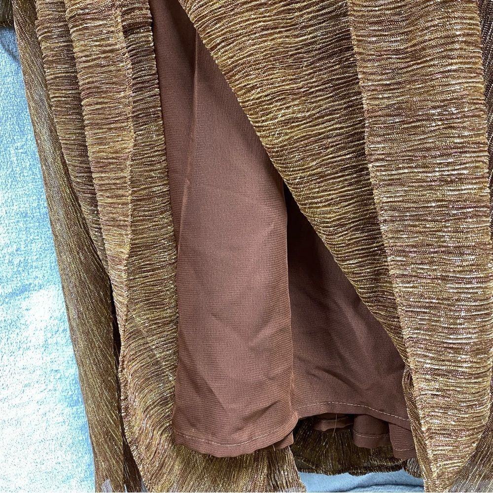 The Odells Shimmer Loretta Long Sleeve Tiered Open Back Keyhole Sz XL Brown - Picture 4 of 11